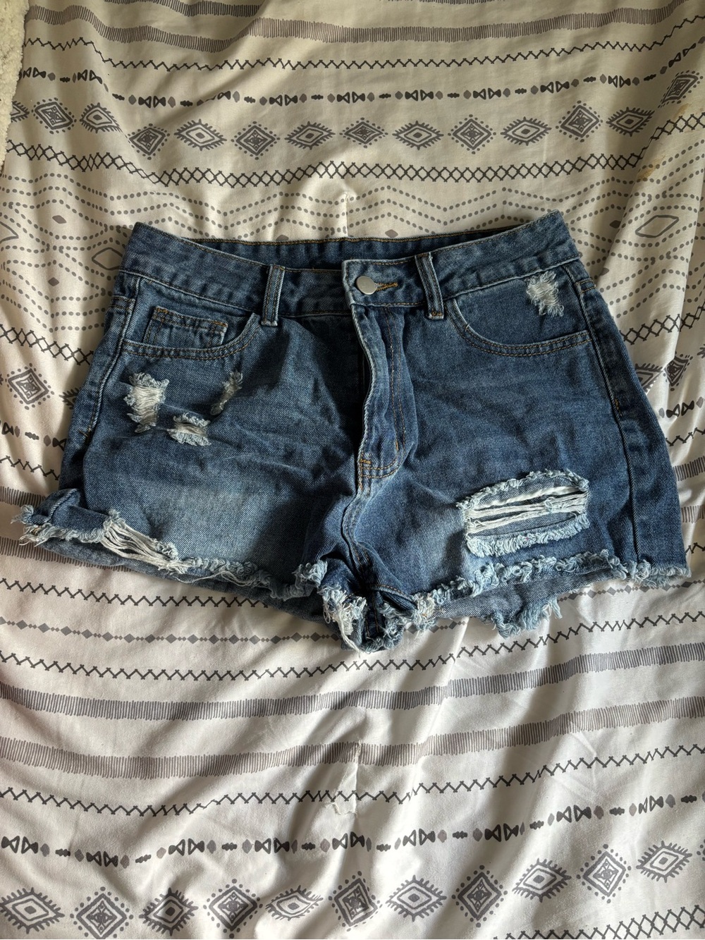 Classic Distressed Denim Shorts - Blue